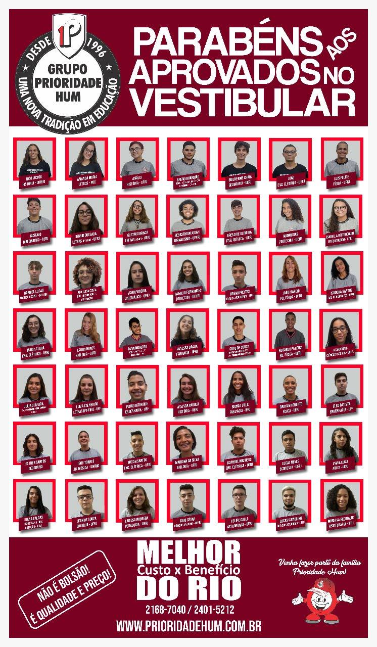 Painel institucional com alunos aprovados no vestibular